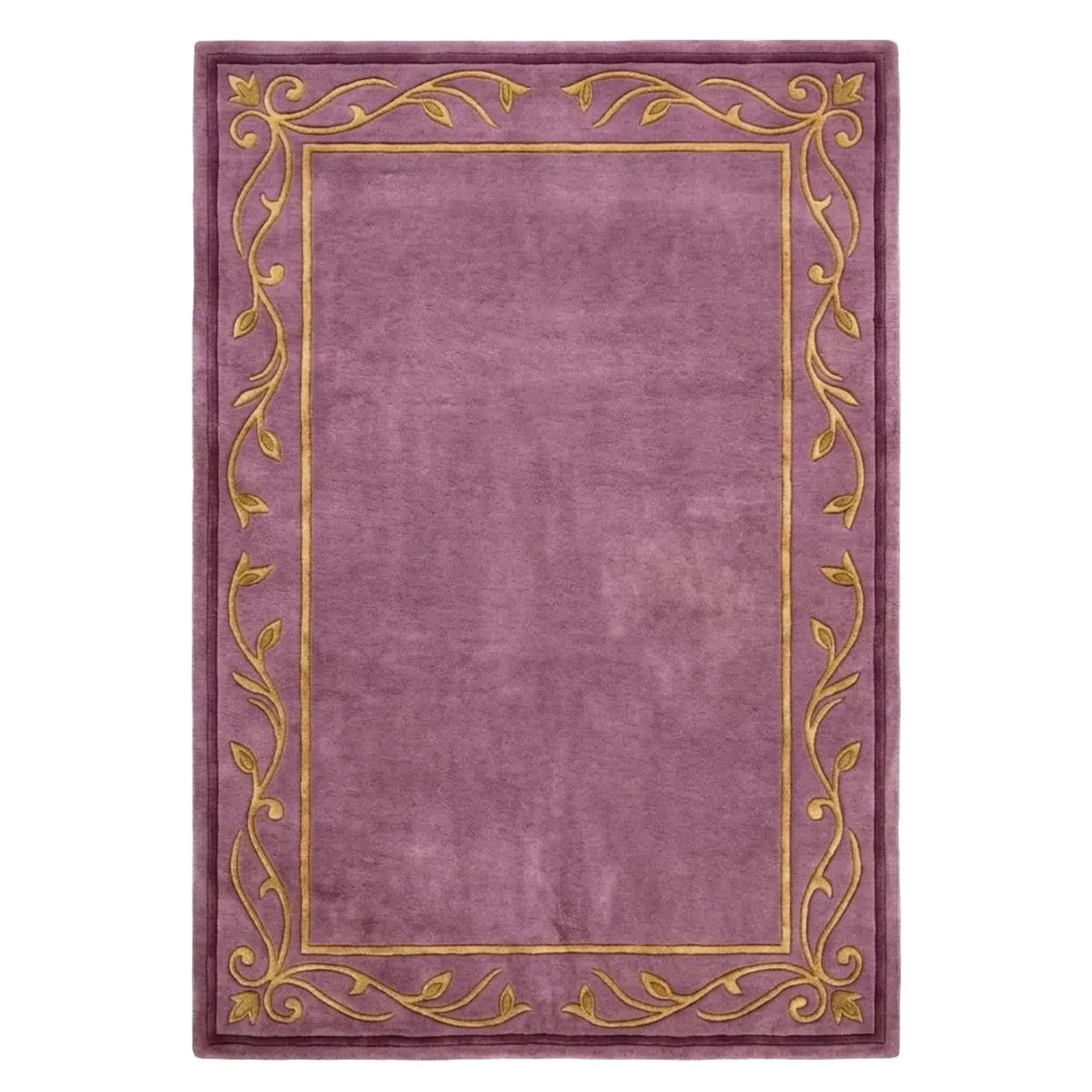 Hand-Tufted Lavender Floral Border NZ Wool Rug, French Country Decor Carpet Rug