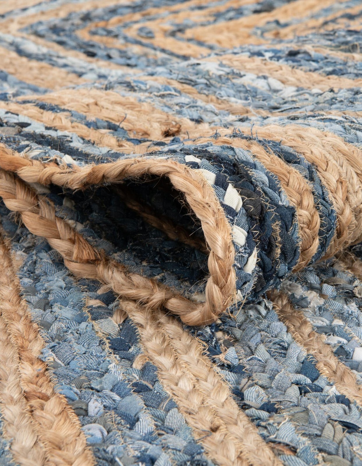 Oval Rug Natural Denim Jute Braided Style Carpet Handmade Rustic Look Area Rug