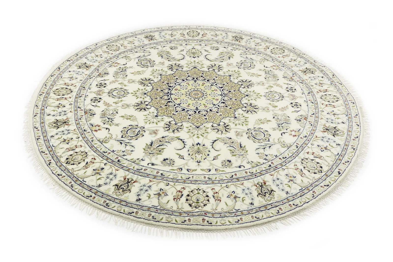 Handmade Cream Traditional Indo-Nain Round Oriental Rug Floral Room Decor 7X7 ft