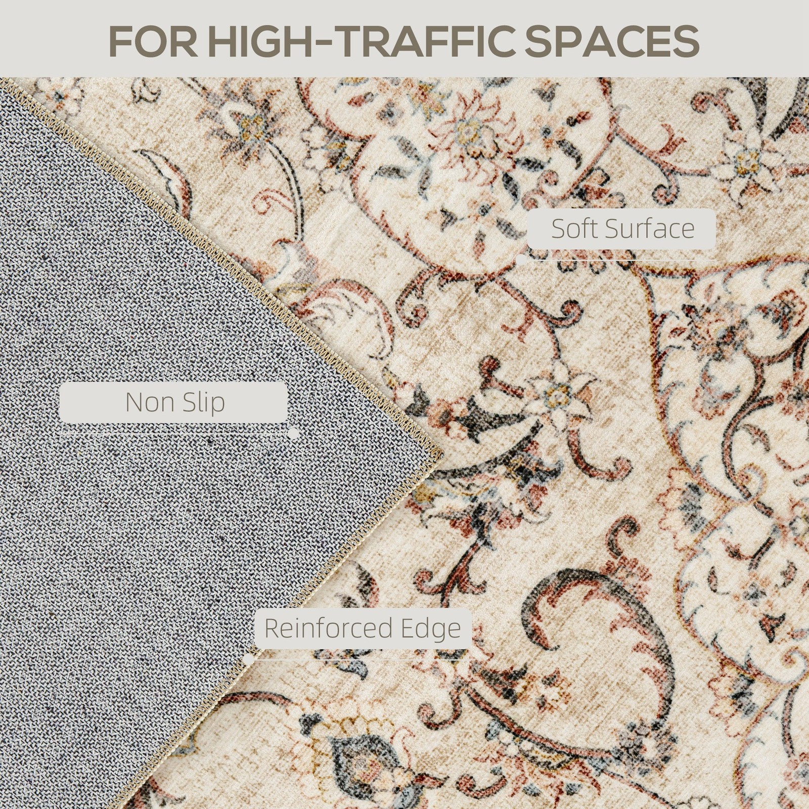 HOMCOM Machine Washable Area Rug 5×7, Non-Slip Floor Carpet, Mixed-Brown