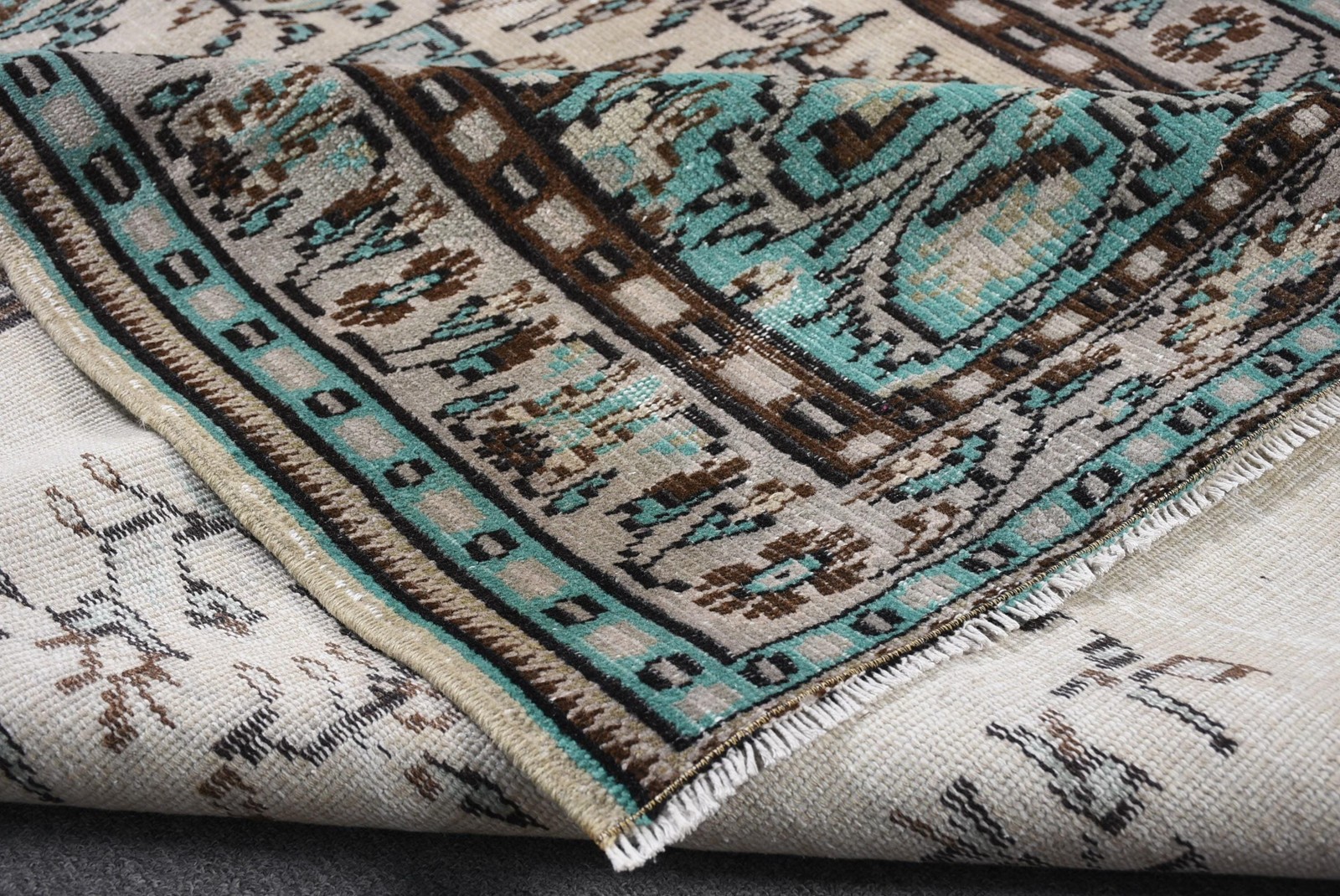 5,1×7,9 ft Large Turkish Rug, Vintage Rug, Blue Brown Southwestern Wool Rug