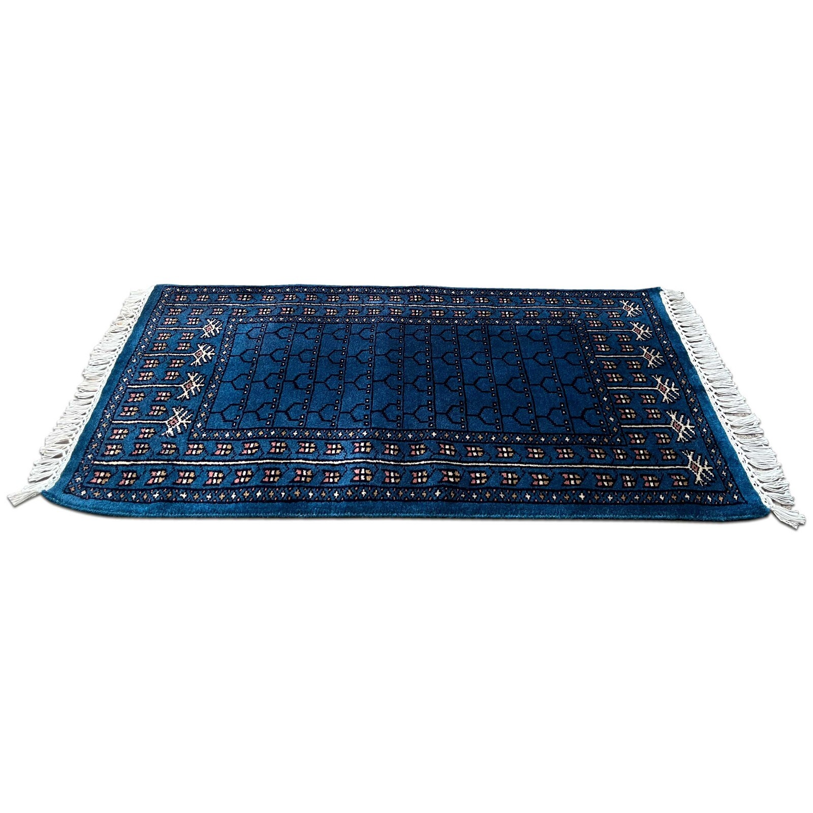 Hand Knotted Blue Wool Traditional Parda Area Rug, 2×3 feet (60x90cm)
