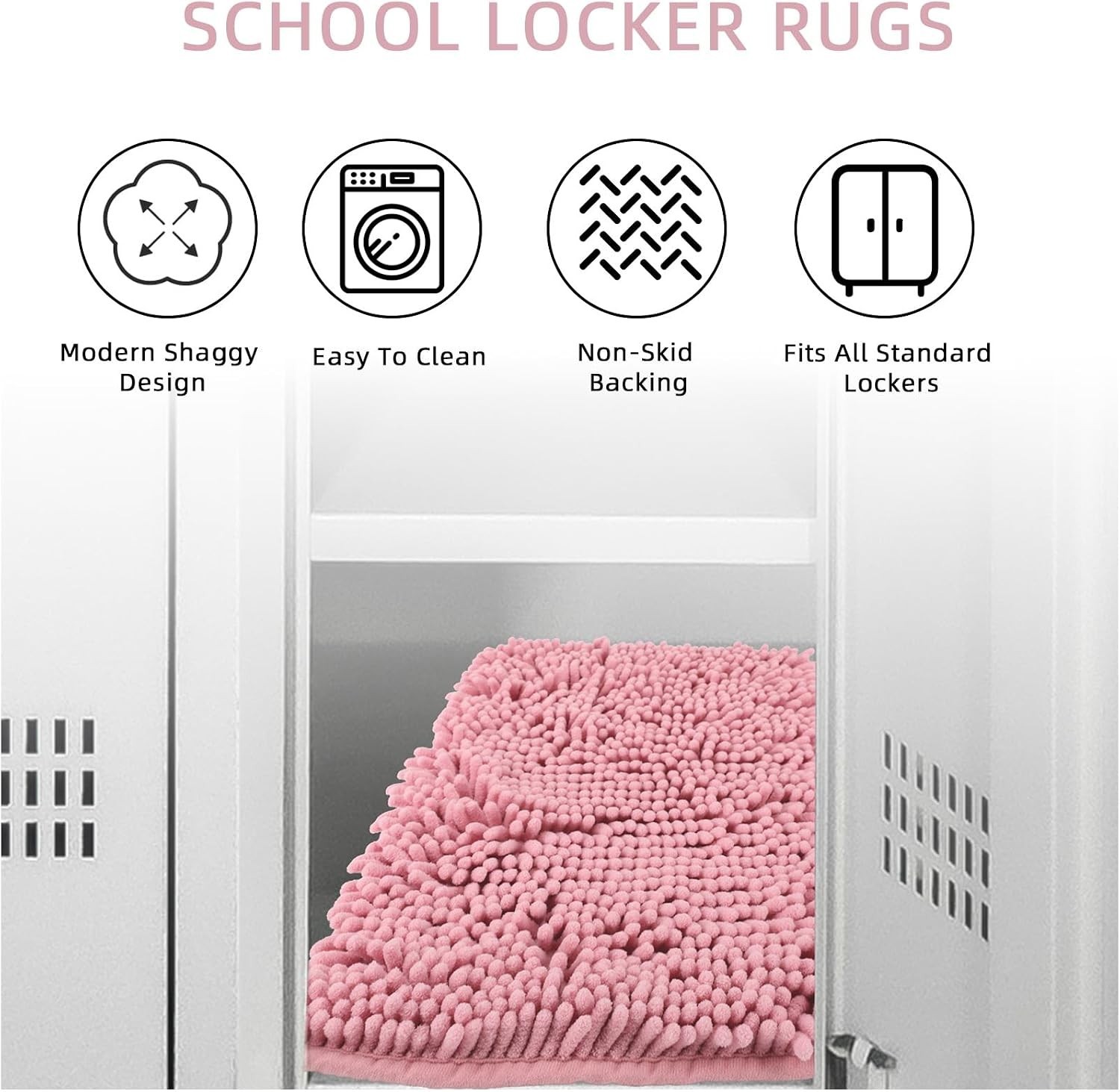 Cozy Chenille Locker Rug in Pink – Perfect Decor for School Lockers, 11.5 x 17.5