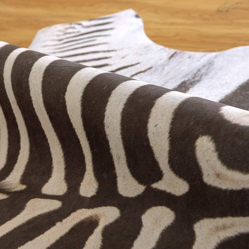 Zebra Print Faux Cowhide Area Rug for Bedroom Living Room 6×7 Safari Design
