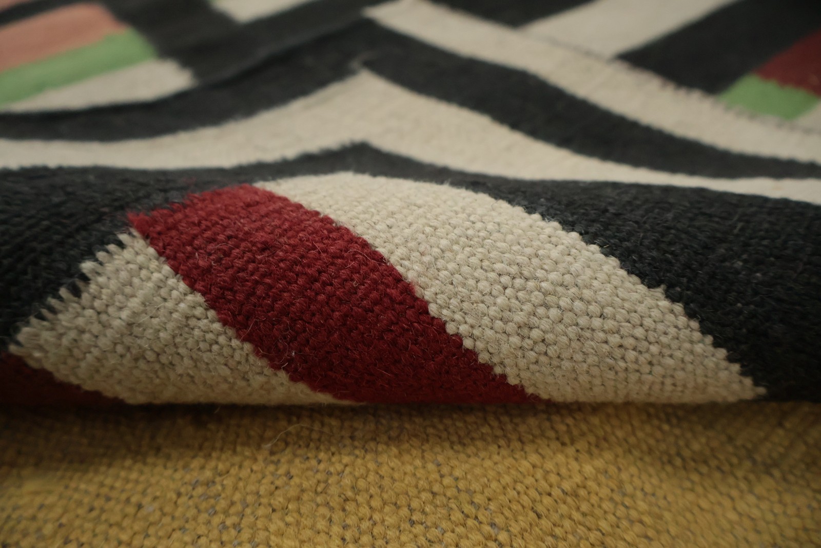 Handcrafted Kilim Area Rug 9×12 Ft Hand-Woven Carpet in Rich Layered Stripes