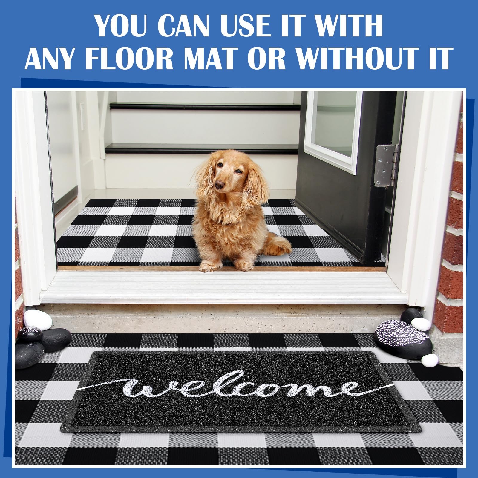 2 Pcs 30” x 18” Doormat 43” x 27.5” Black and White Layered Rug for Front…