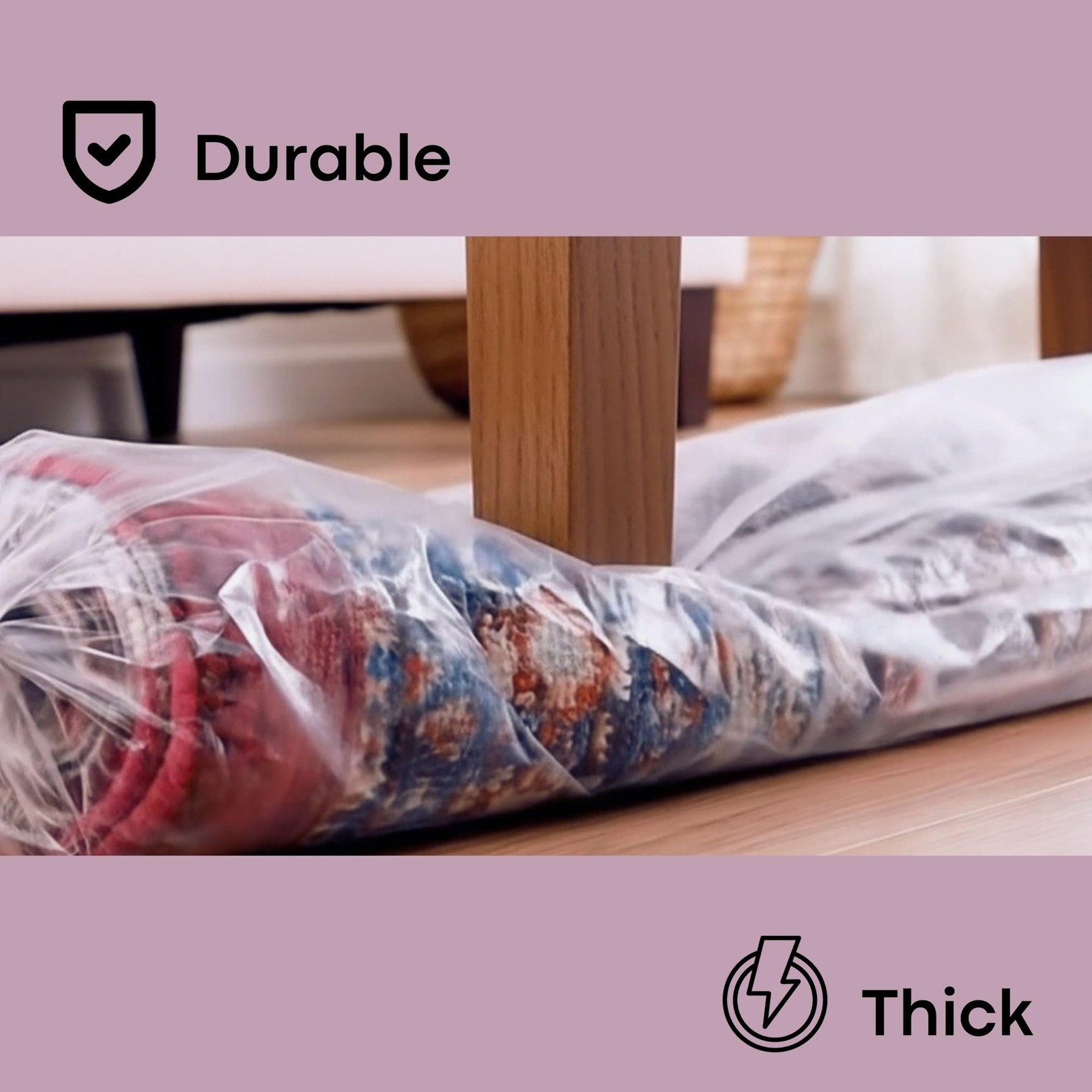 Giant Plastic Rug Storage Bag for 9×12, Zip & Ribbon Ties, Labels