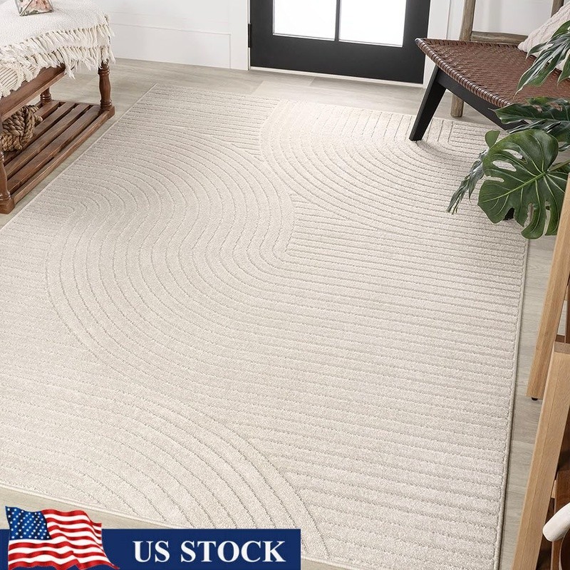 Durable Stain-Resistant Non-Shedding Area Rug Easy Care High-Low Design New