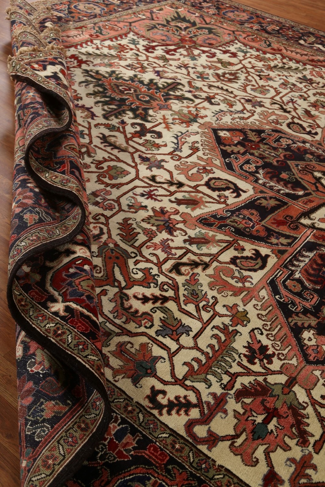Ivory Wool Palace Size Rug 13×19 Vegetable Dye Hand-knotted Medallion Carpet
