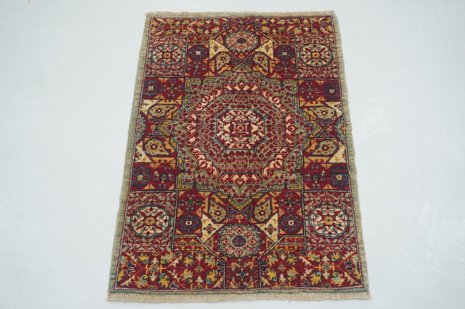 2×3 ft Red Mamluk Afghan Hand Knotted Medallion Small Rug