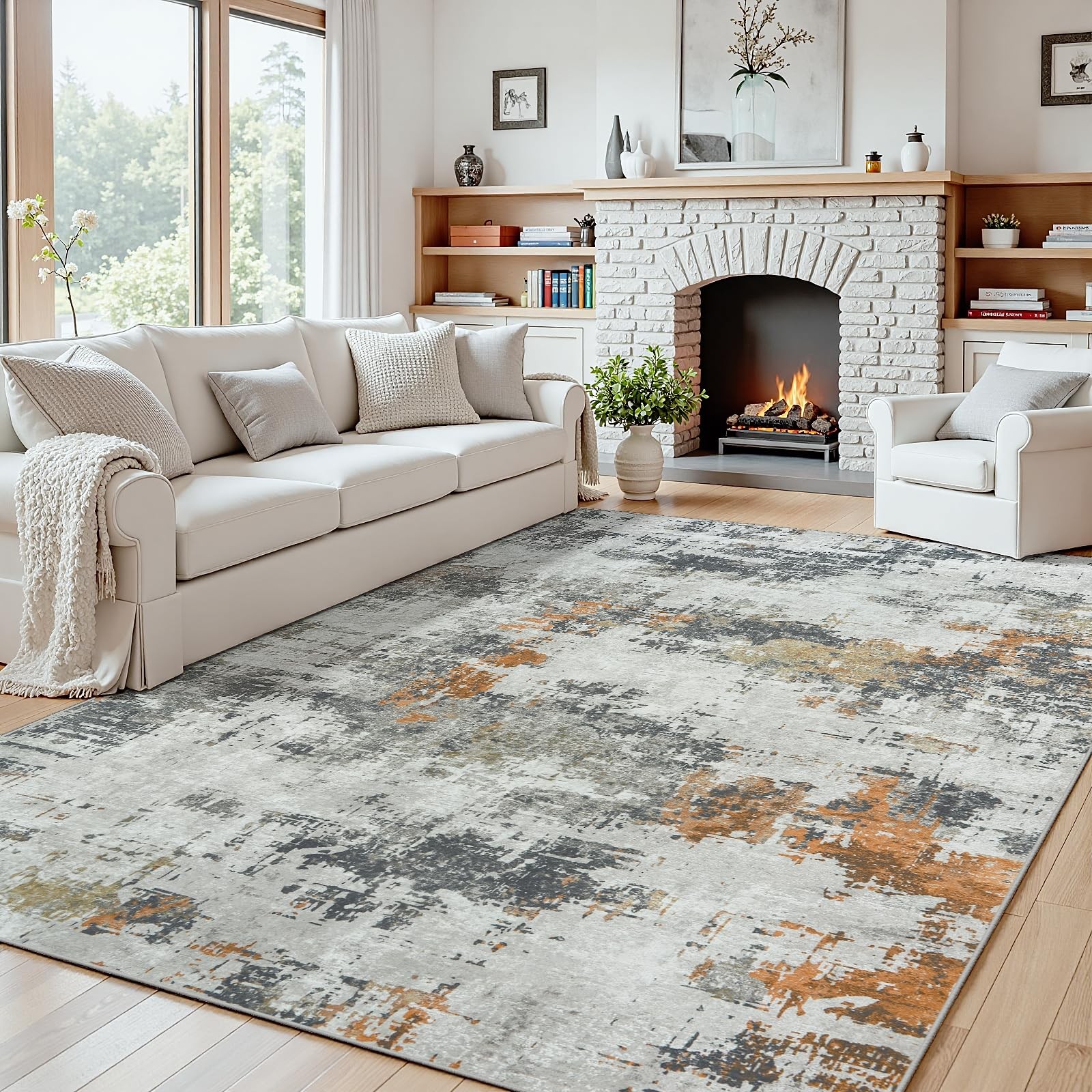 Oriannal Area Rug 5X7 Living Room Rug Washable No-Slip Abstract Soft Thin Large