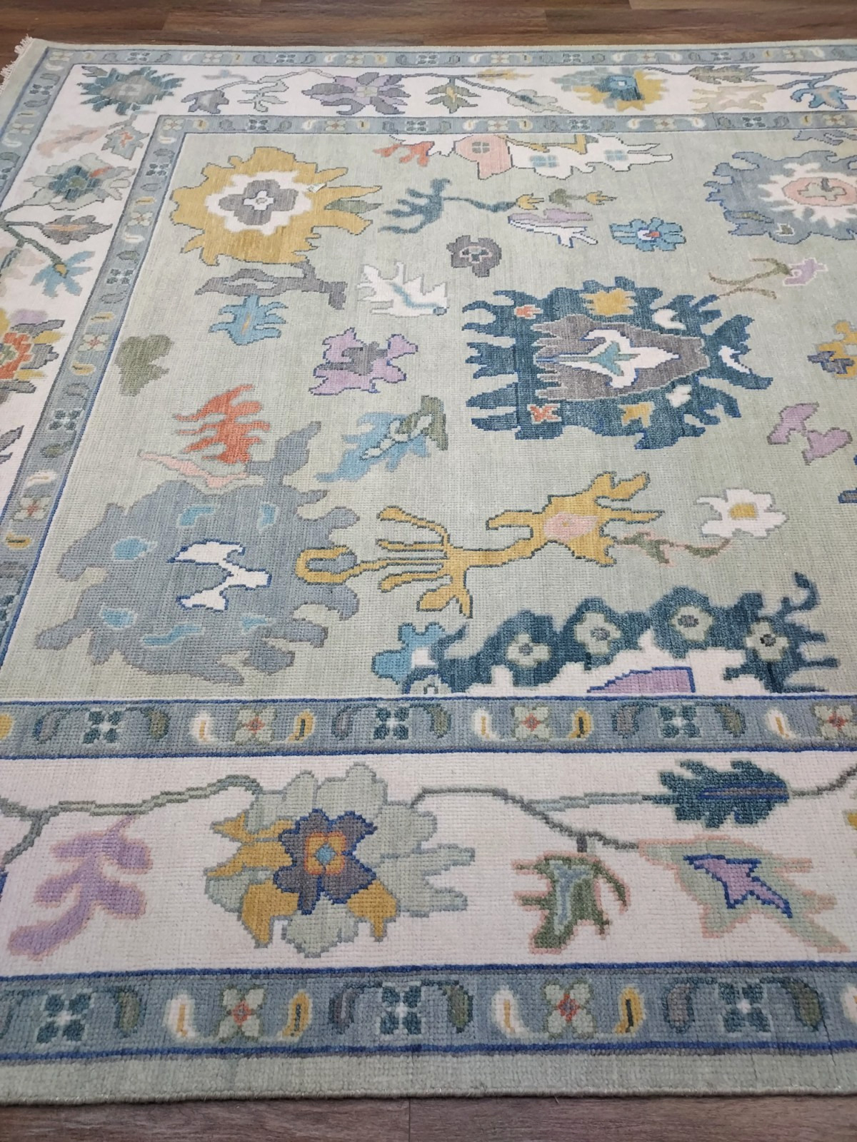 TURKISH OUSHAK RUG.GEOMETRICMULTICOLORED AREA RUG 9×12 Ft, HANDMADE BOHEMIAN RUG