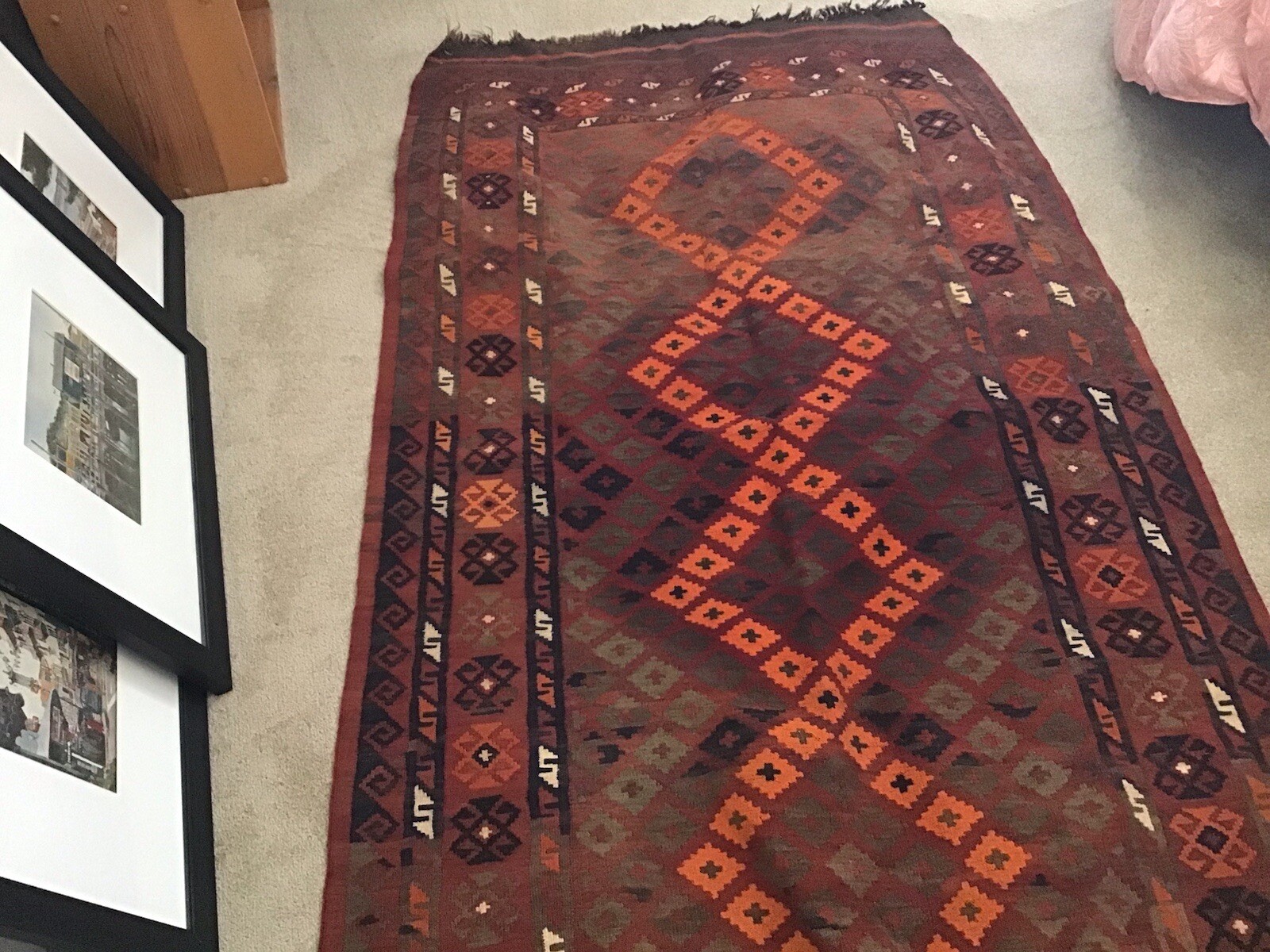 Accent Rug Orange Black and Rust White Color 6’10” long by 3’ 10” wide