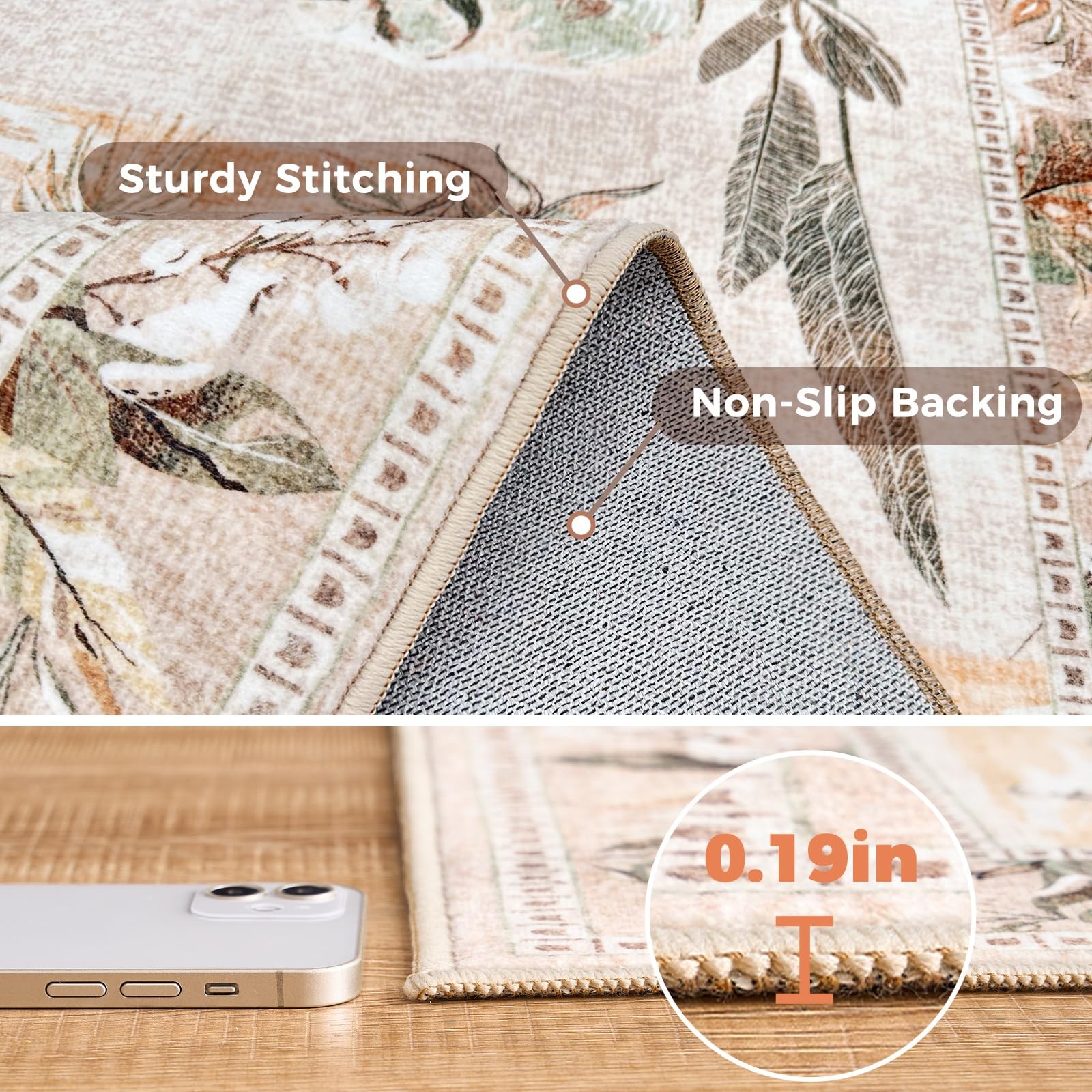 3×10 Runner Rug Beige Jungle Animals Print, Modern Hallway Washable Runner Ru…
