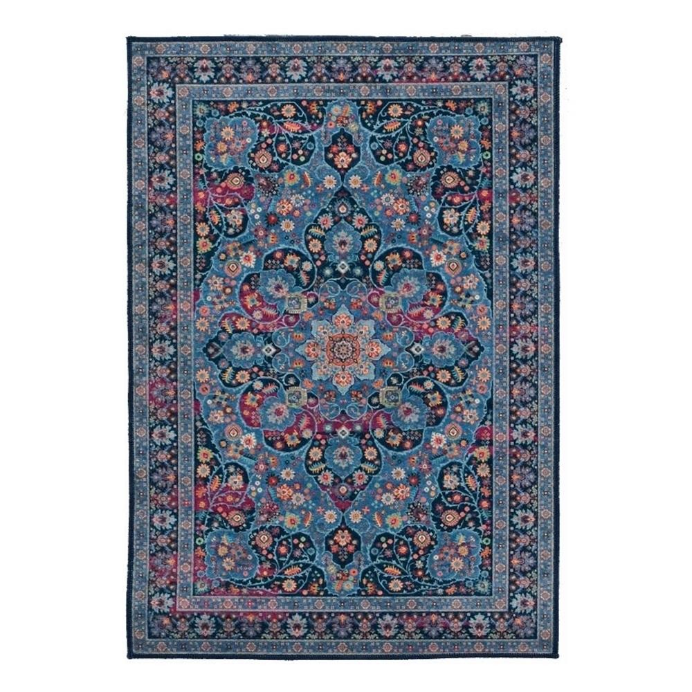 Linon Emerald Grenier Woven Microfiber Polyester 3’3″ x 5′ Rug in Navy