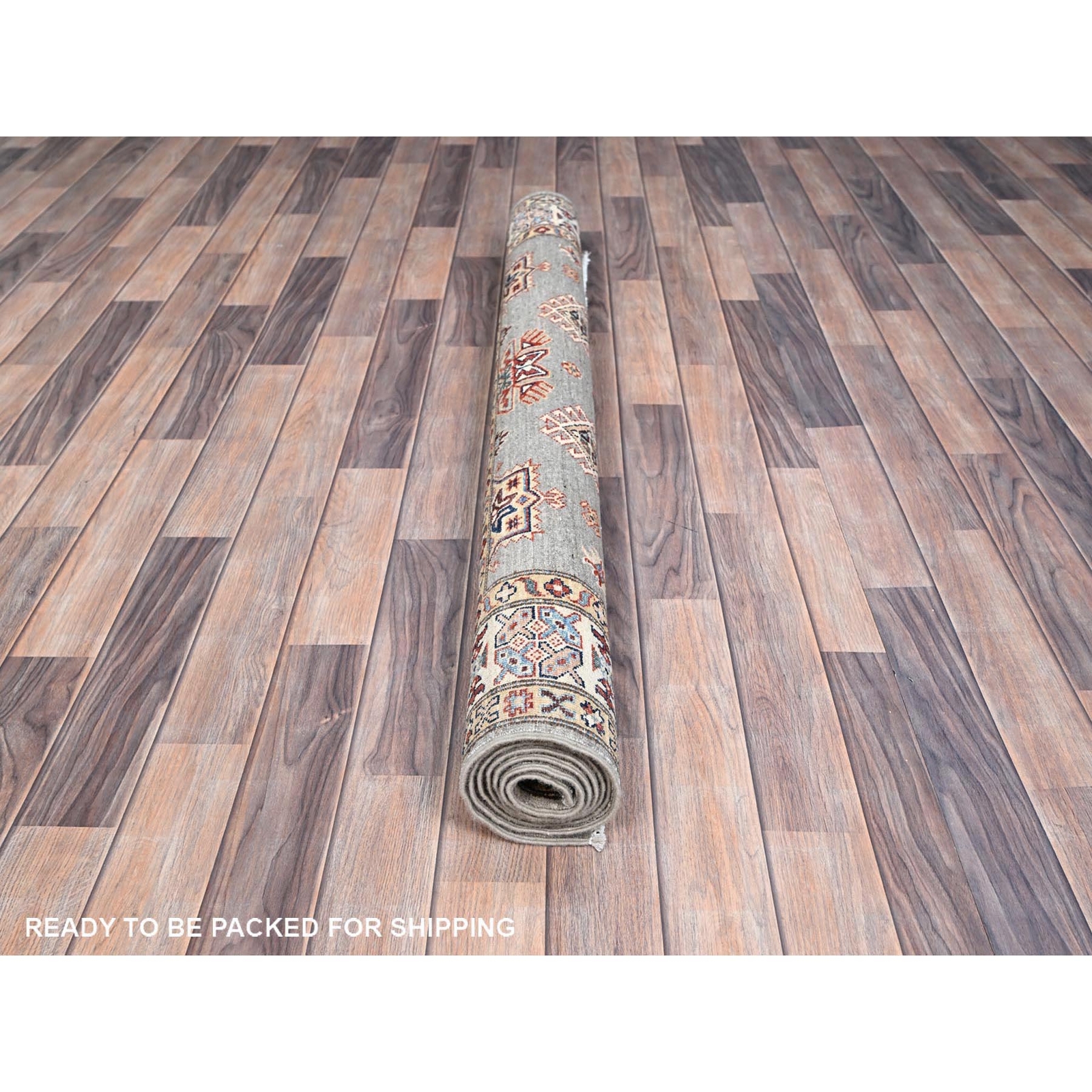 4’10″x6’6″ Gray Hand Knotted Super Kazak All Over Medallions Wool Rug R86570