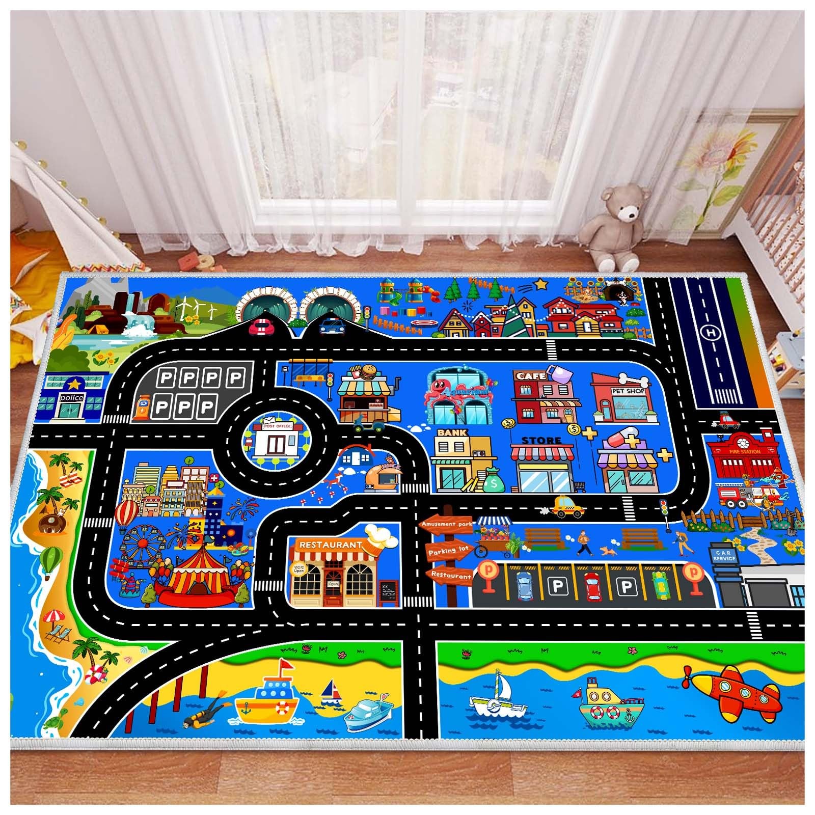 Kids Car Rug 79”x118”Play Mat Carpet for Cars Toys, Educational Road Traffi…