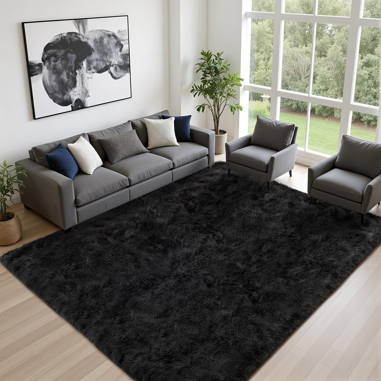 Luxturiy 8×10 Area Rug Living Room Bedroom: 8′ x 10′ (Rectangular), Black