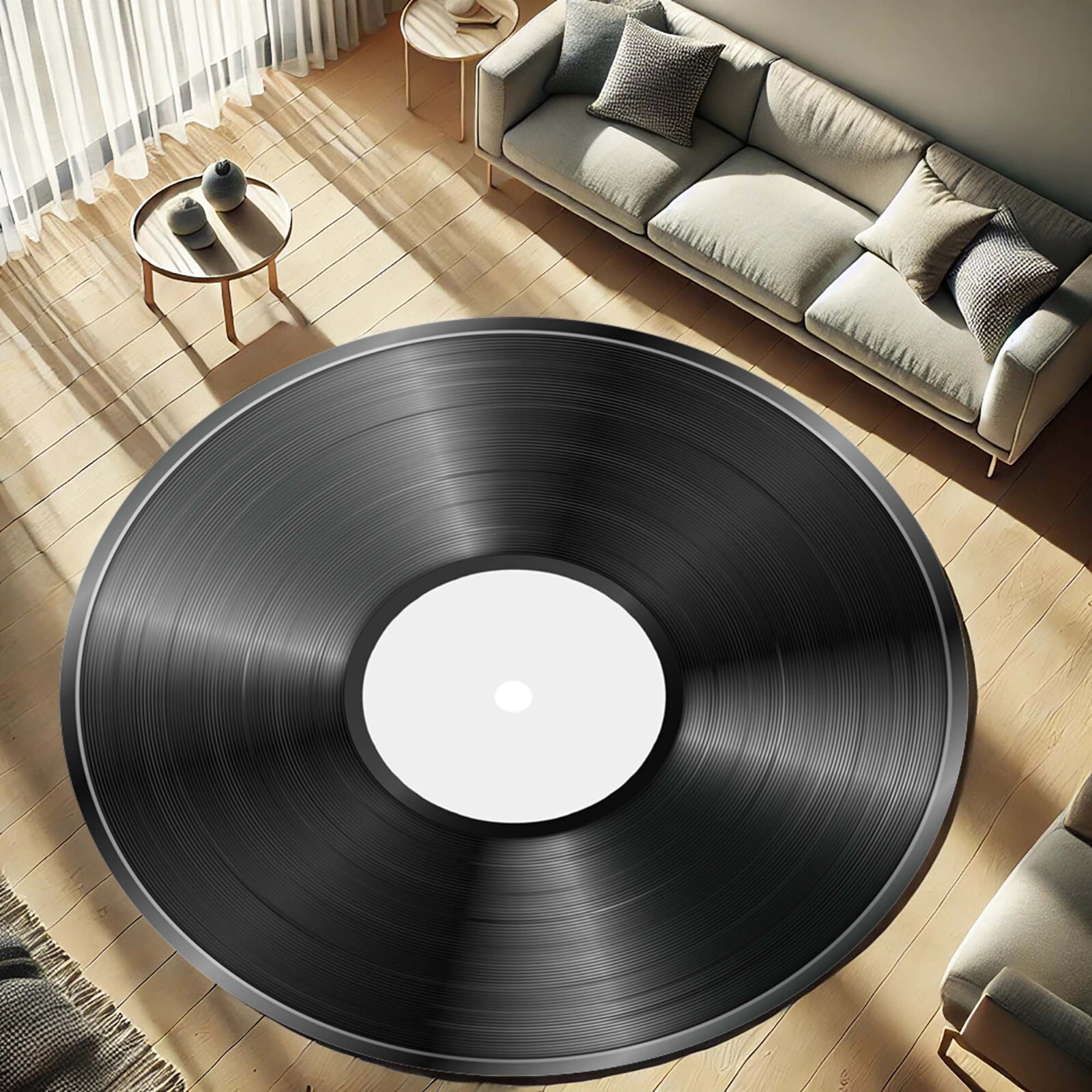 Vinyl Record Rug, Music Lover Carpet, Retro Round Mat, Turntable Decor, DJ Studi