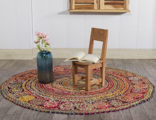 Round Rug Hand Braided Jute Cotton Carpet Farmhouse Living, Kitchen Area Rug pad