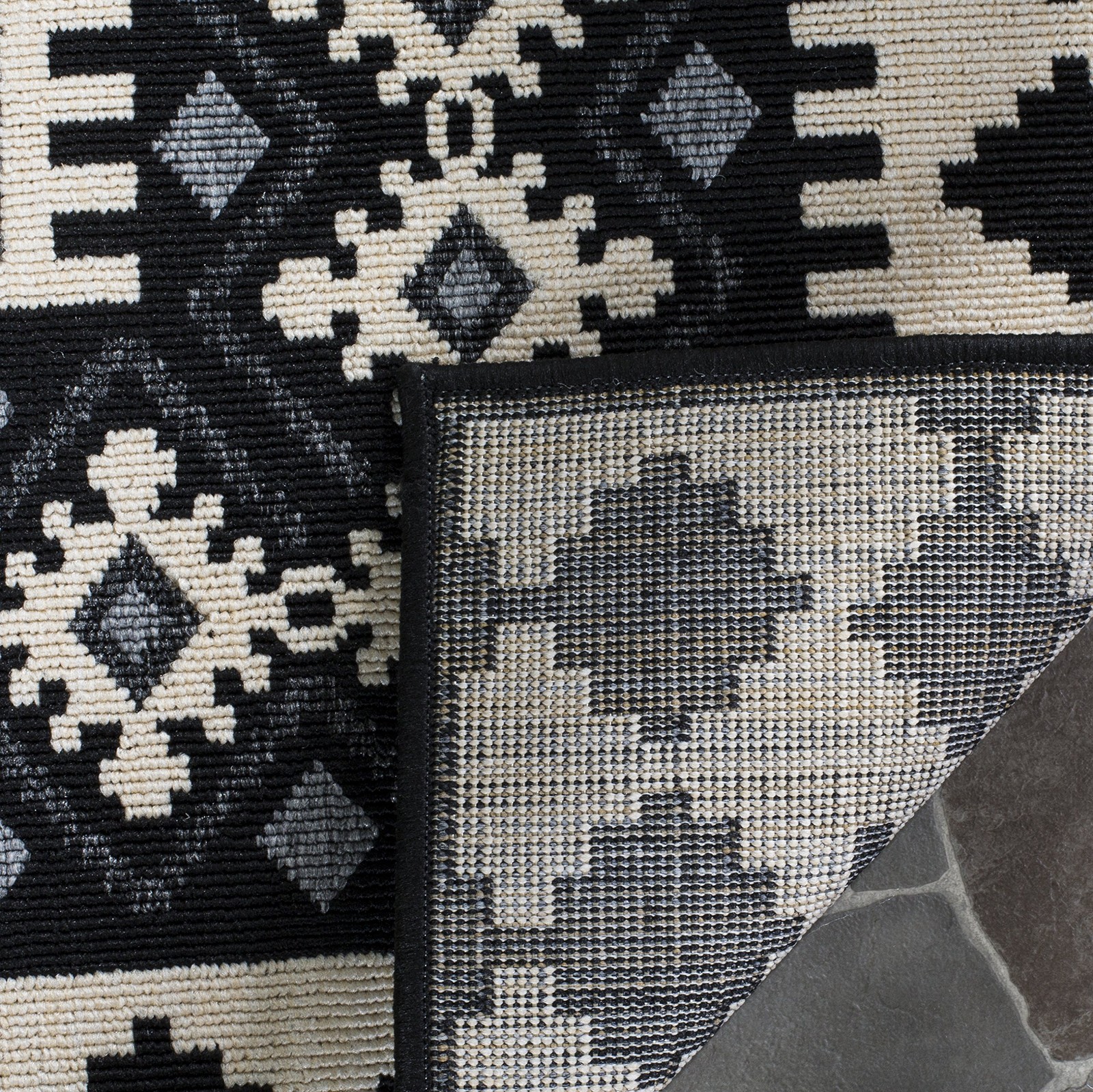Washable Rug Outdoor Veranda Collection – 2’3″ x 6’7″ Runner, Black & Cream, …