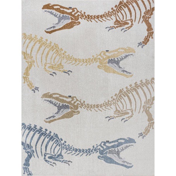 JONATHAN Y Kingdarr T-Rex Kids 5 ft x 8 ft Area Rug Machine-Washable Cream/Multi
