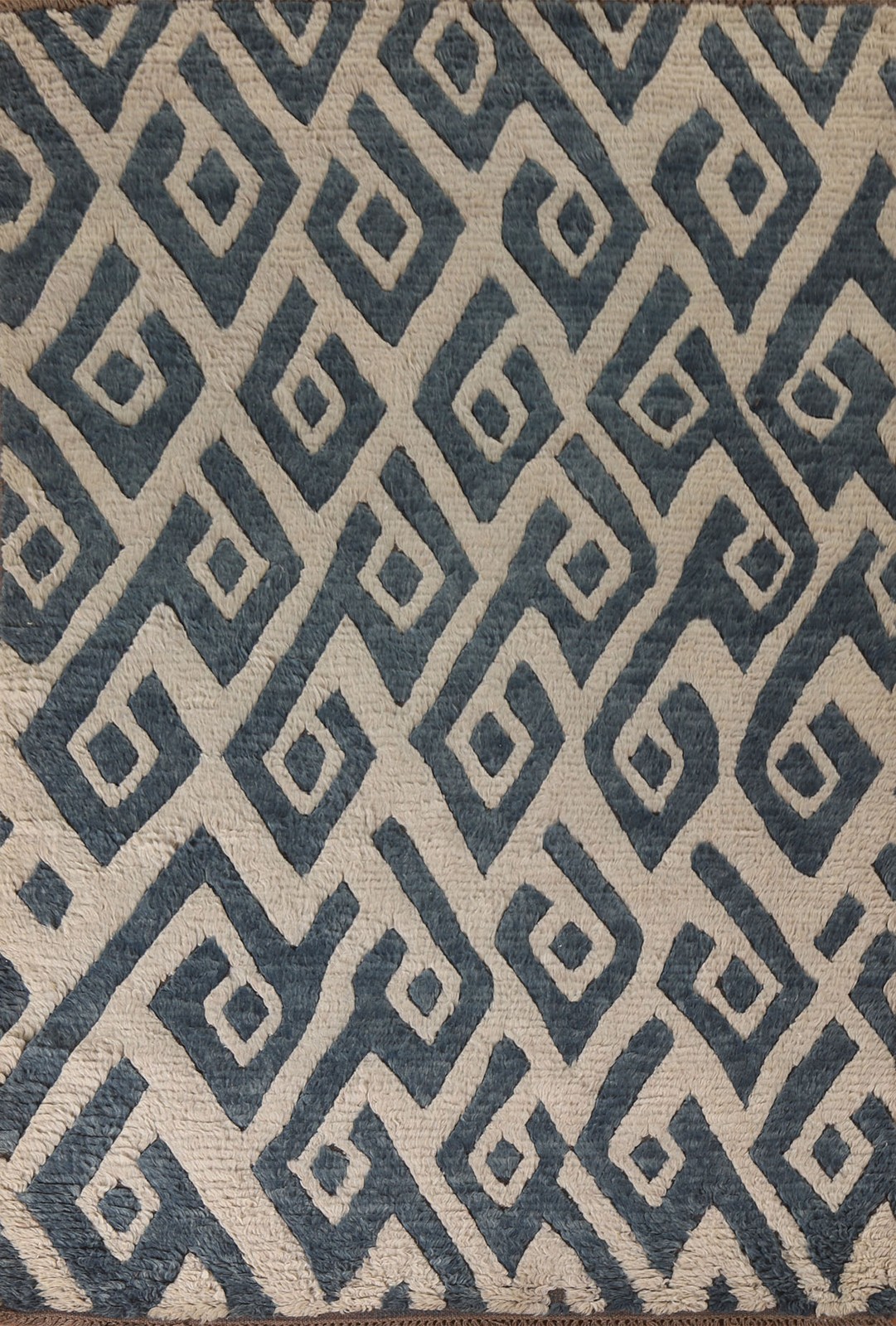 Ivory/ Navy Blue Moroccan Oriental Area Rug 6×8 Modern Hand-knotted Carpet