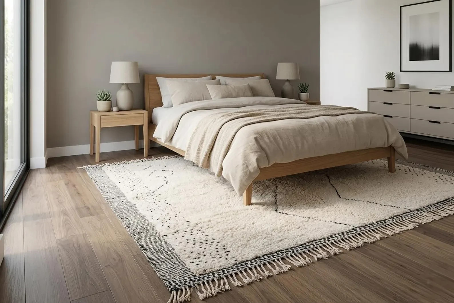 Beni ourain style with a refined and minimalist aesthetic – Beige moroccan rug –
