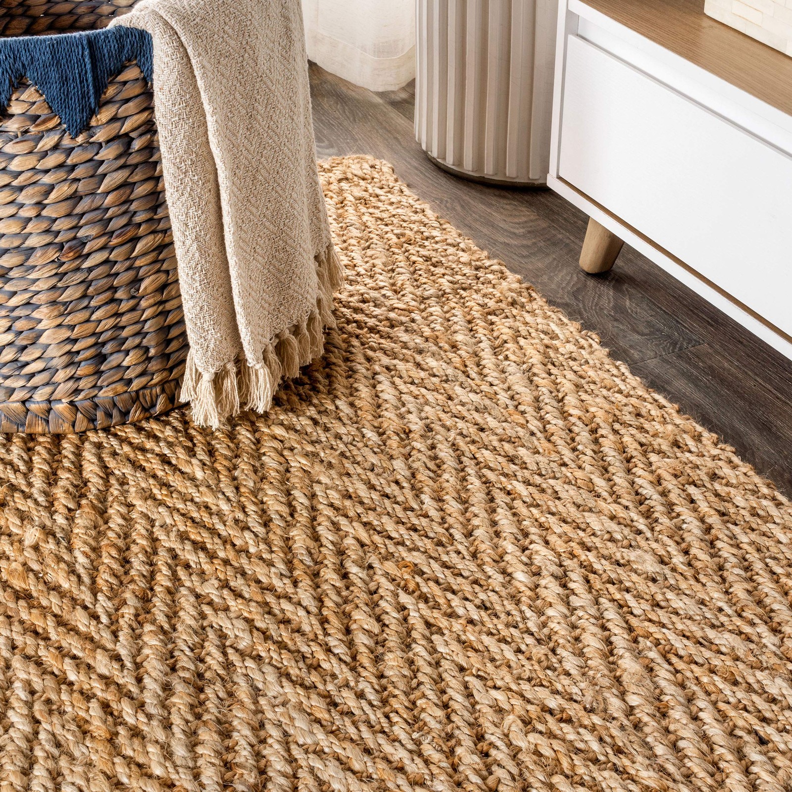 Handmade Natural Jute Runner Rug 2X8 Indoor Durable Bohemian Style Easy Care