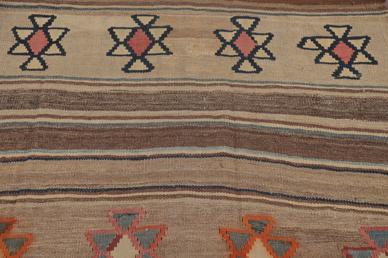 Vegetable Dye Kilim Reversible Square Rug Wool Hand-woven Tribal Carpet 4×4