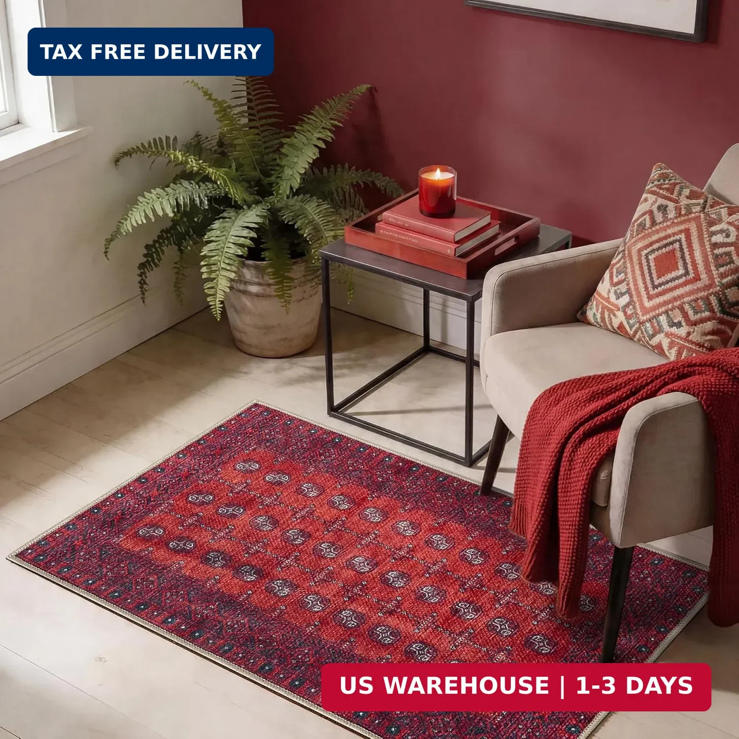 Keen Home Design 2×3 Rug – Machine Washable Entry Rug with Non-Slip Backing, Ide