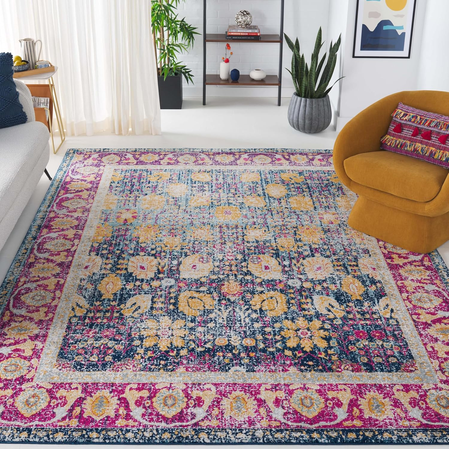 SAFAVIEH Granada Collection Area Rug – 9′ X 12′, Blue & Fuchsia, Boho Chic Distr