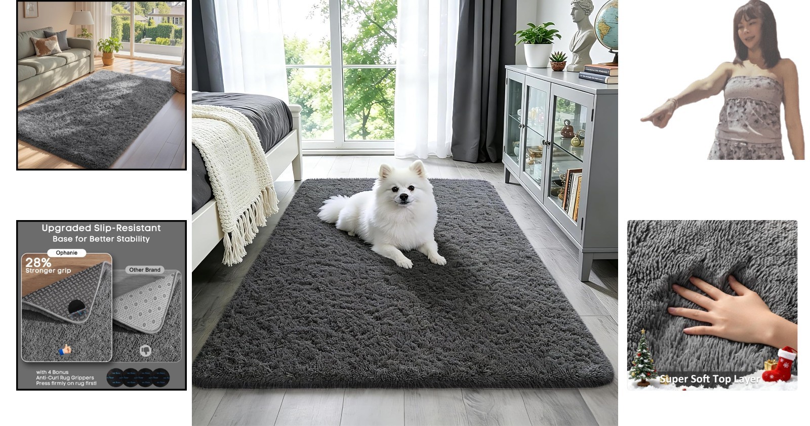 Chic 3×5 Fluffy Area Rug with Anti-Slip Base – Ideal for Student Dorms & Homes