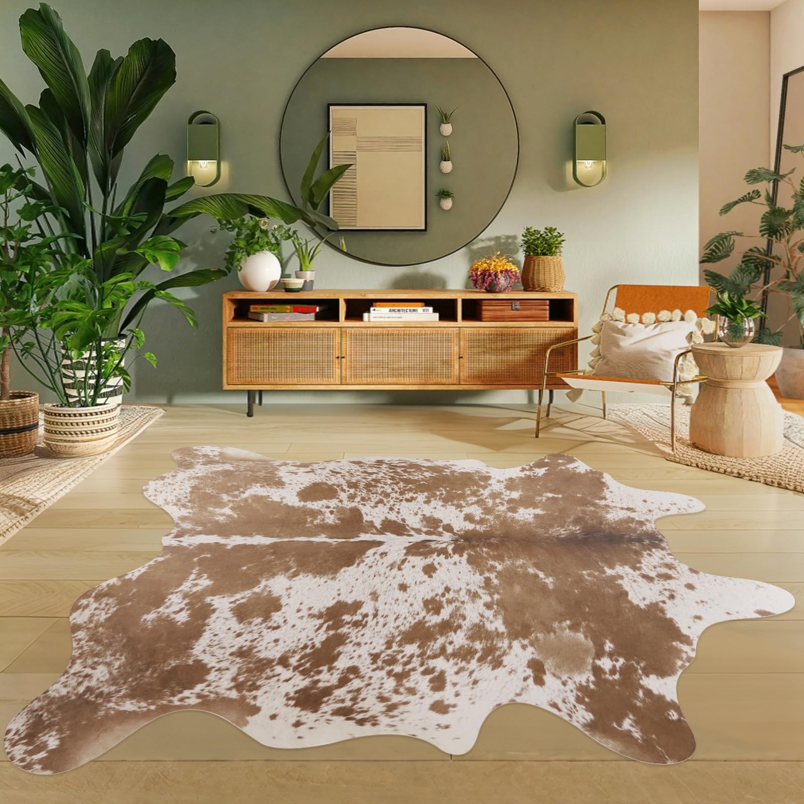Faux Cowhide Rug 4.6×5.2 ft Cow Hide Faux Cowhide for Living Room Bedroom Din…