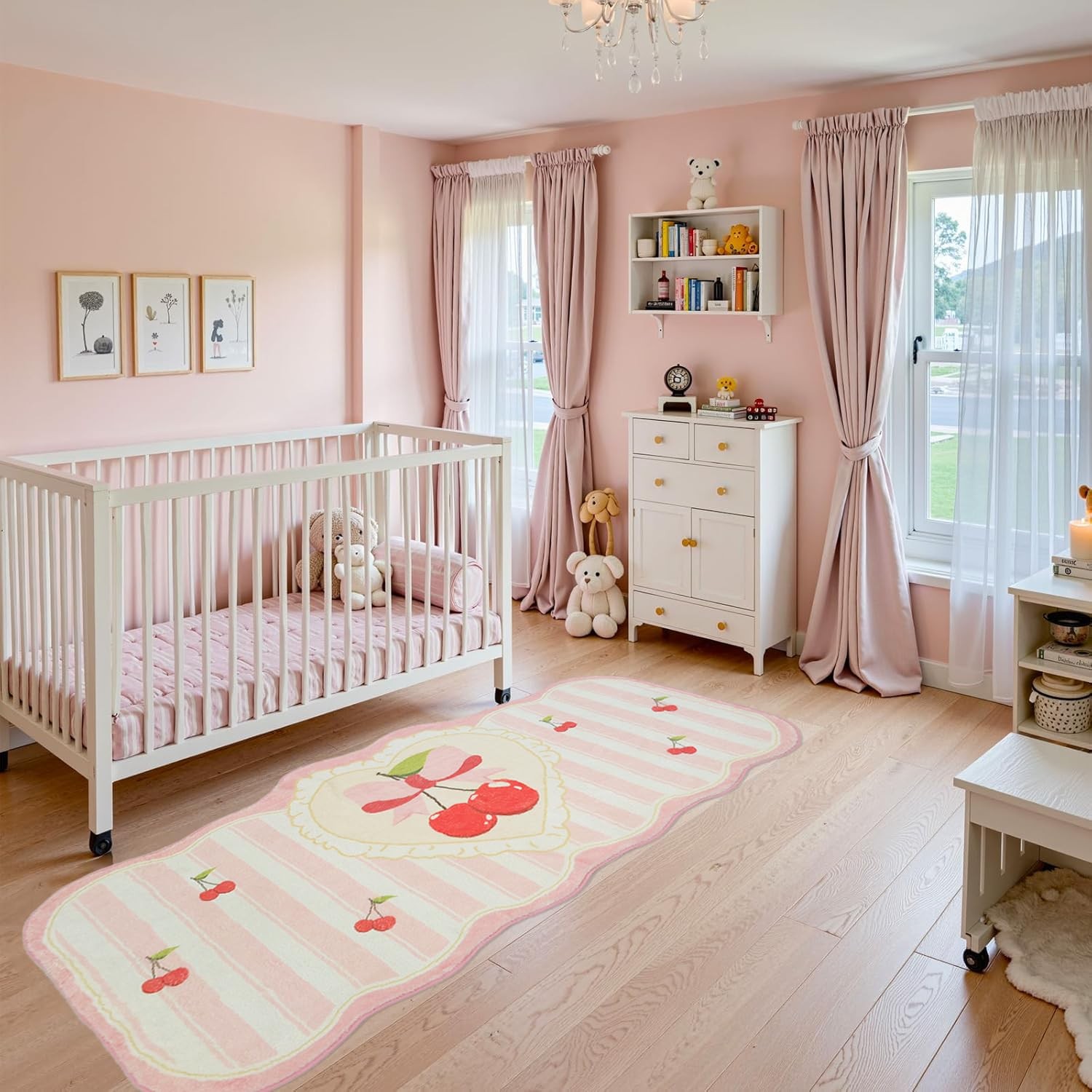 Pink Oval Runner Rug Heart Pink Kids Rug Fluffy and Washable Throw Mat Cherry…