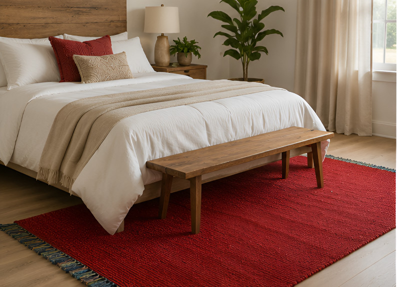 Hand Woven Jute Natural Red Rug Home Decor Carpet Boho Rug Modern Area Rug Mat