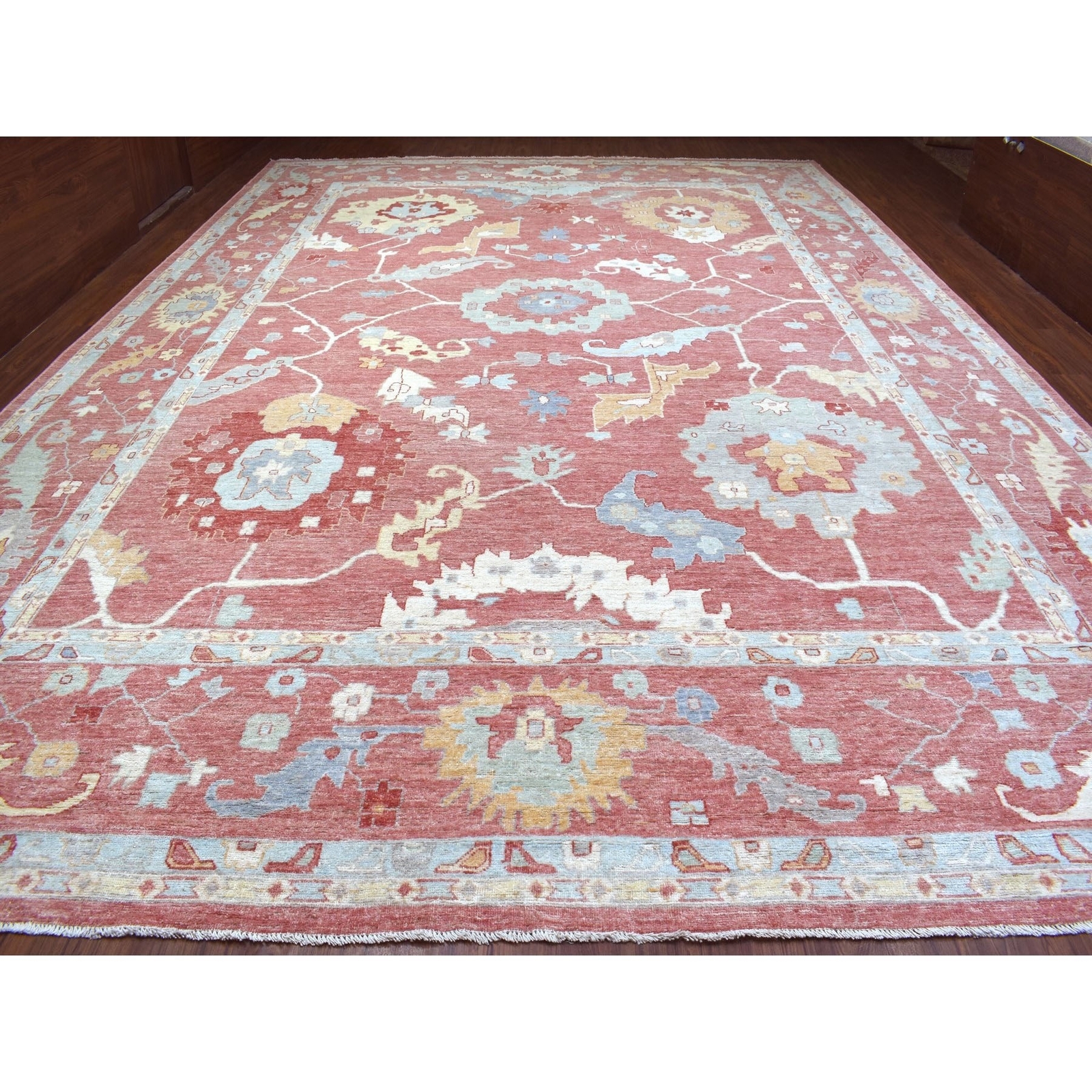 13’9″ x 19′ Angora Oushak Wool Chestnut Pink Hand Knotted Oversized Rug R68347