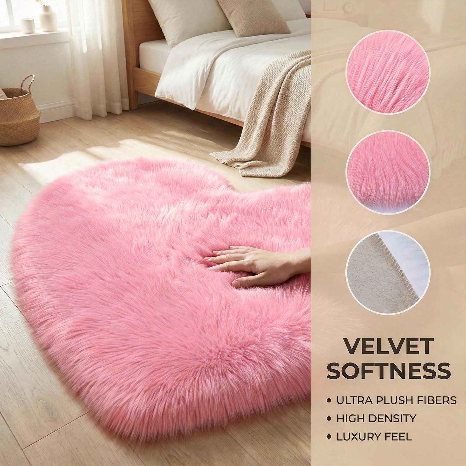 Long Pile Heart Shape Indoor Living Room Area Rug, High Traffic Bedroom Rug H…