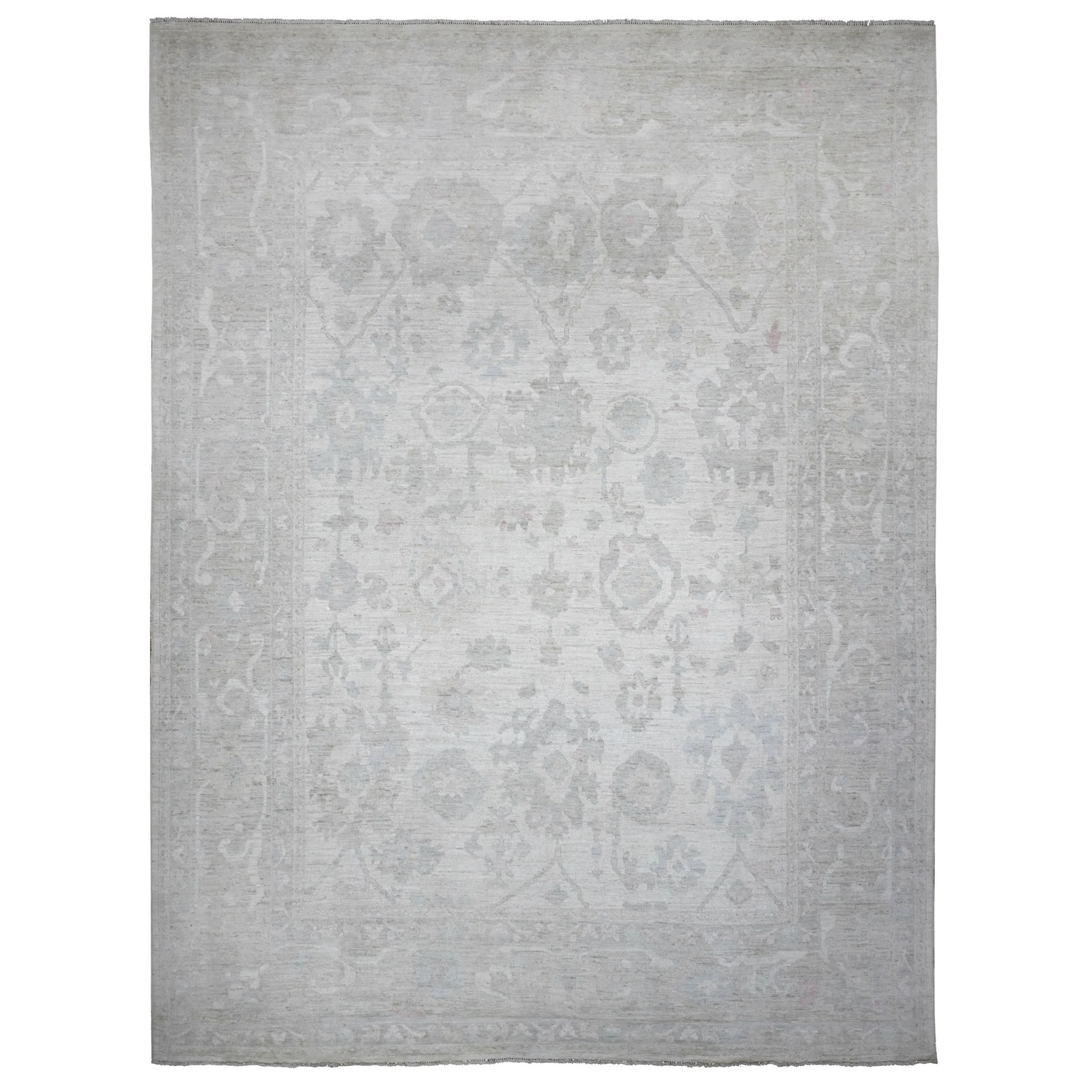 11’4″ x 15’5″ Smoke White Wool Weft Afghan Angora Oushak XL Oriental Rug R89585