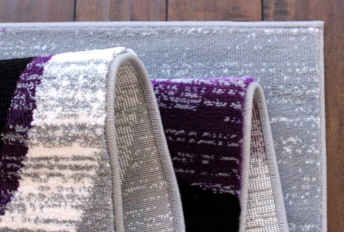 Stephanie Collection Modern Area Rug 5’3″ x 7’3″ Purple Grey Black White
