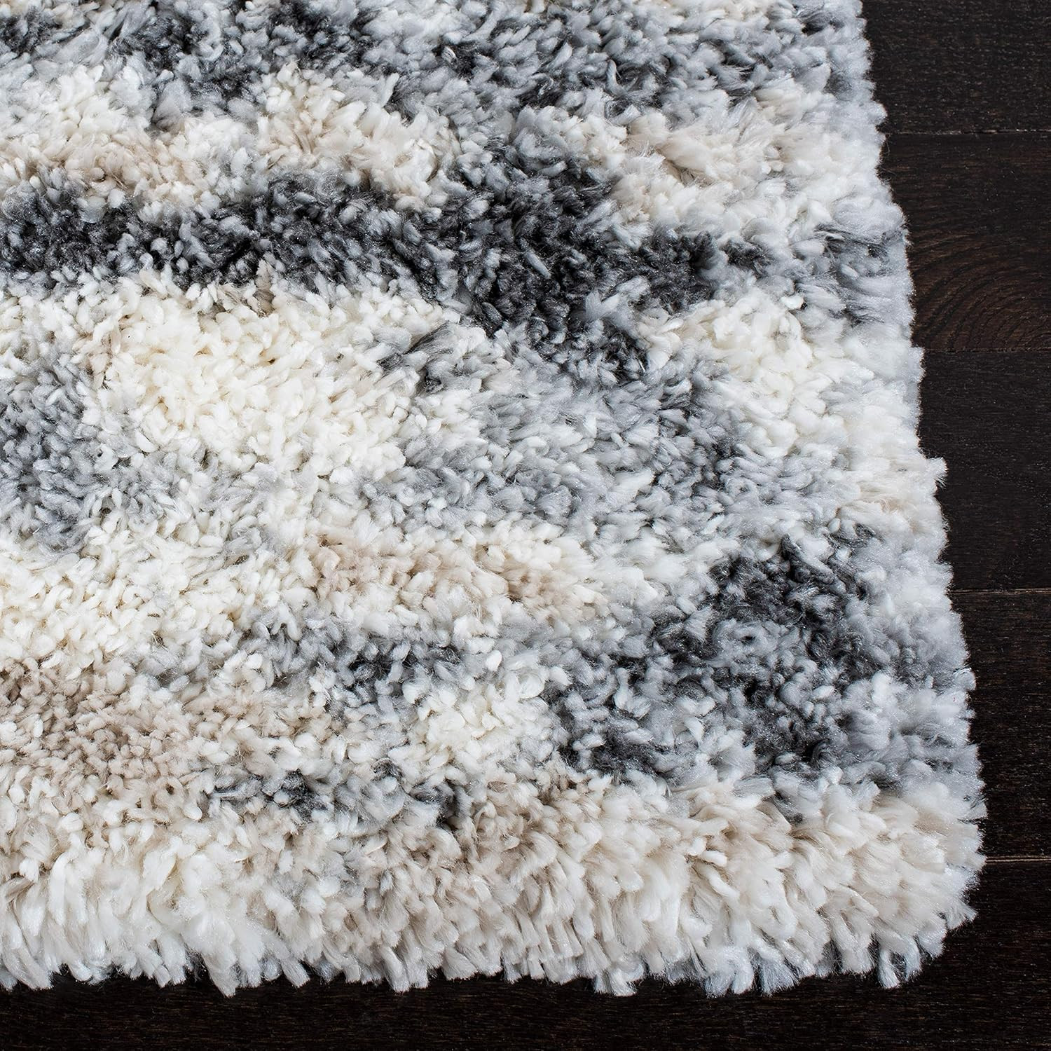 Fontana Shag 6’7″ Square Area Rug – Grey & Ivory, Plush, Non-Shedding