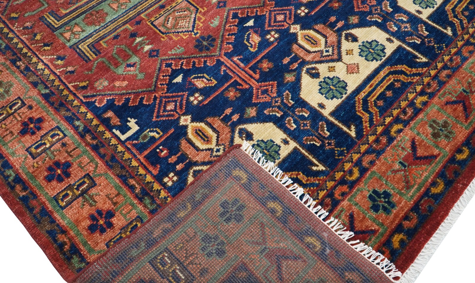 Multi-Size Handmade Antique Red Navy-Blue Tribal Area Rug | Customizable Carpet