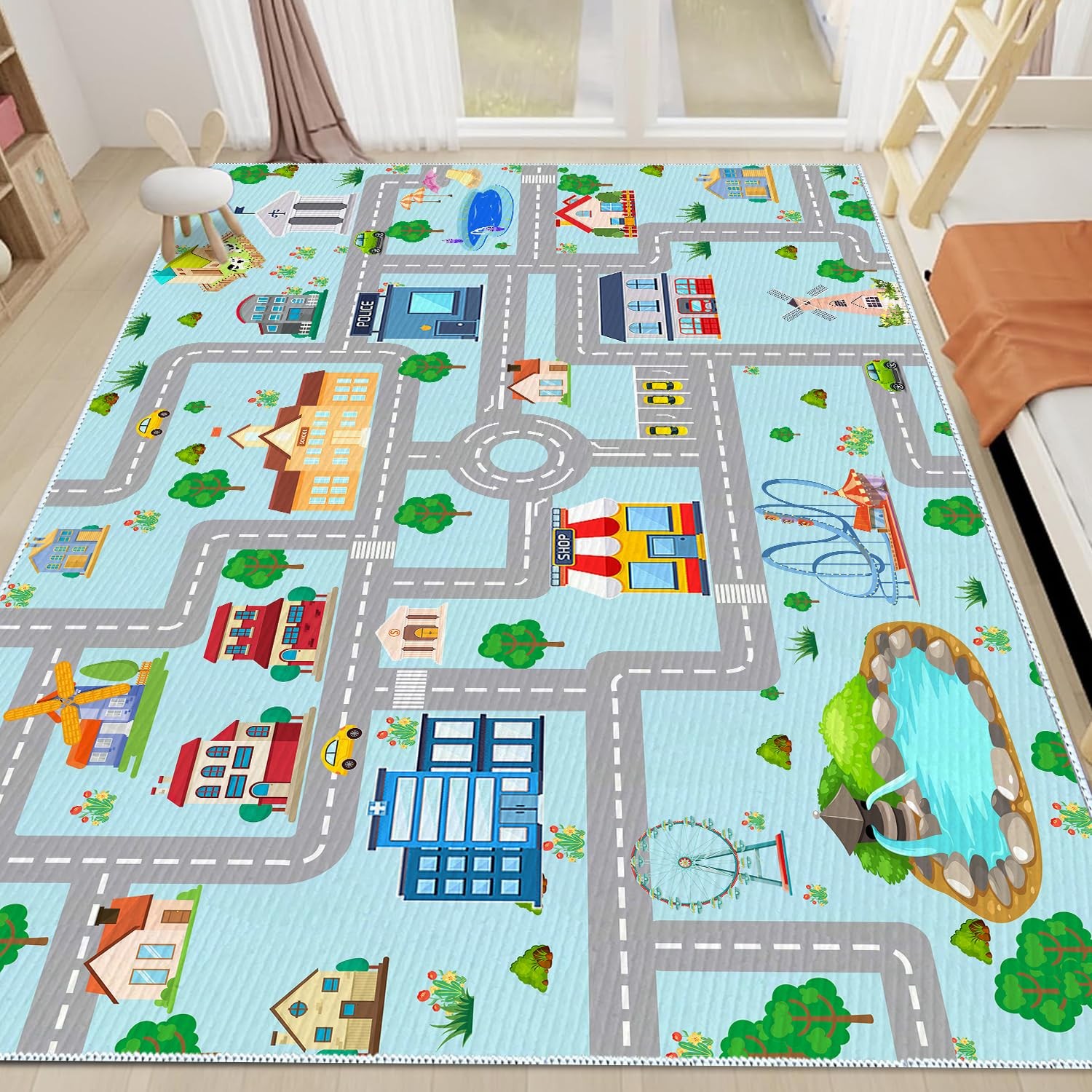 Kids Car Rug, 6×9 City Life Road Traffic Game Carpet for Race Cars & Toys, Fu…