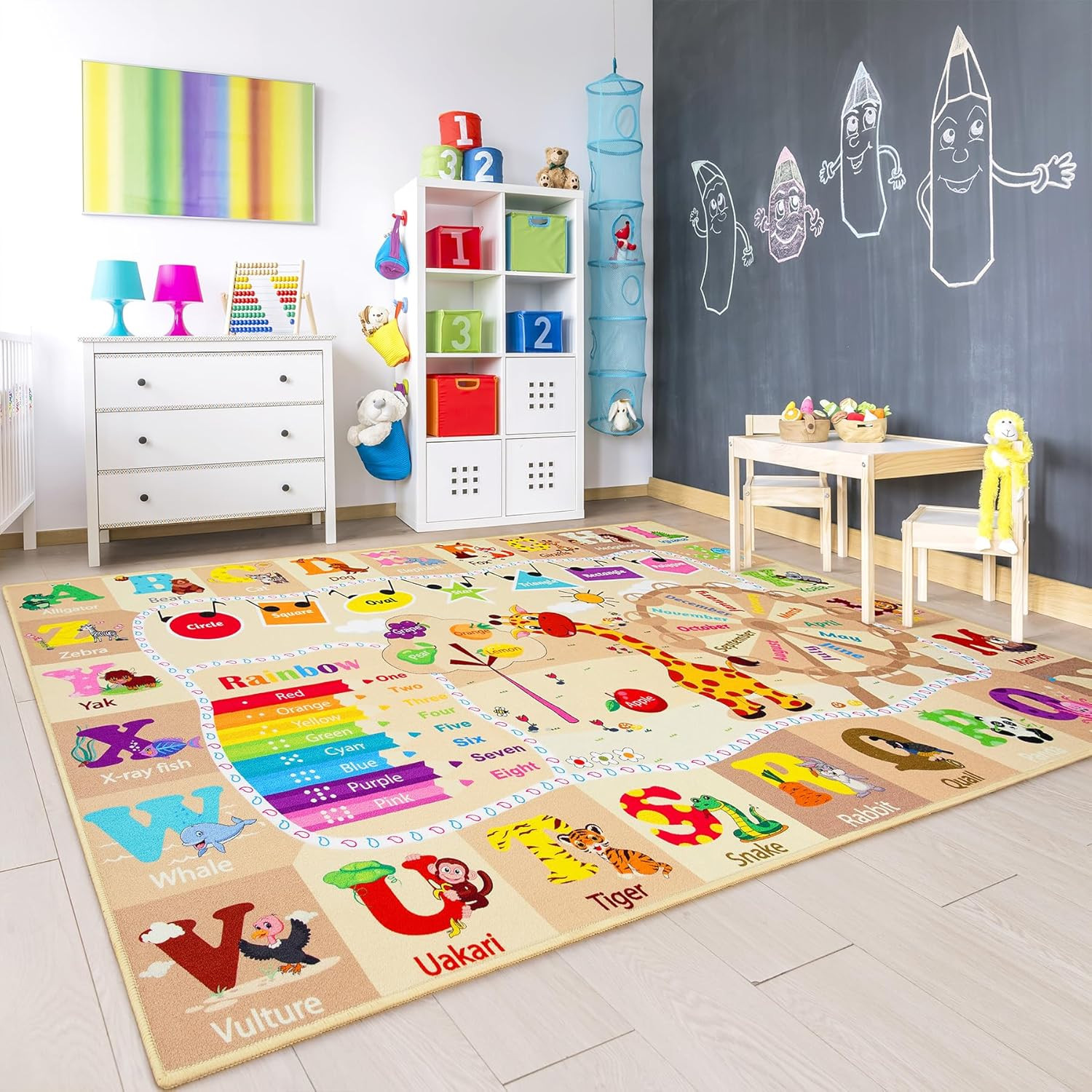 Chicrug Educational Kid Area Rug for Playroom, 4×6 Feet TPR Non Slip Kids Classr