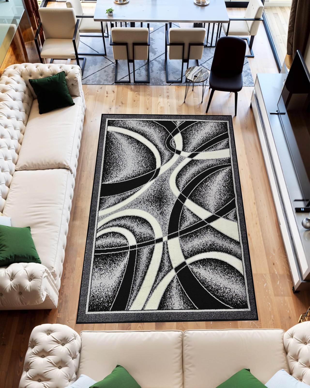 Abstract 5×7 Area Rug Modern Colorful Soft Carpet Black Grey – 1310