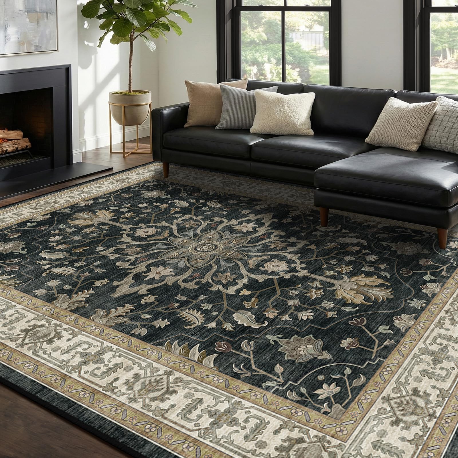 Area Rugs 8’x10′ Washable Vacuum-Friendly, Non-Slip, Floral Vintage Distress …