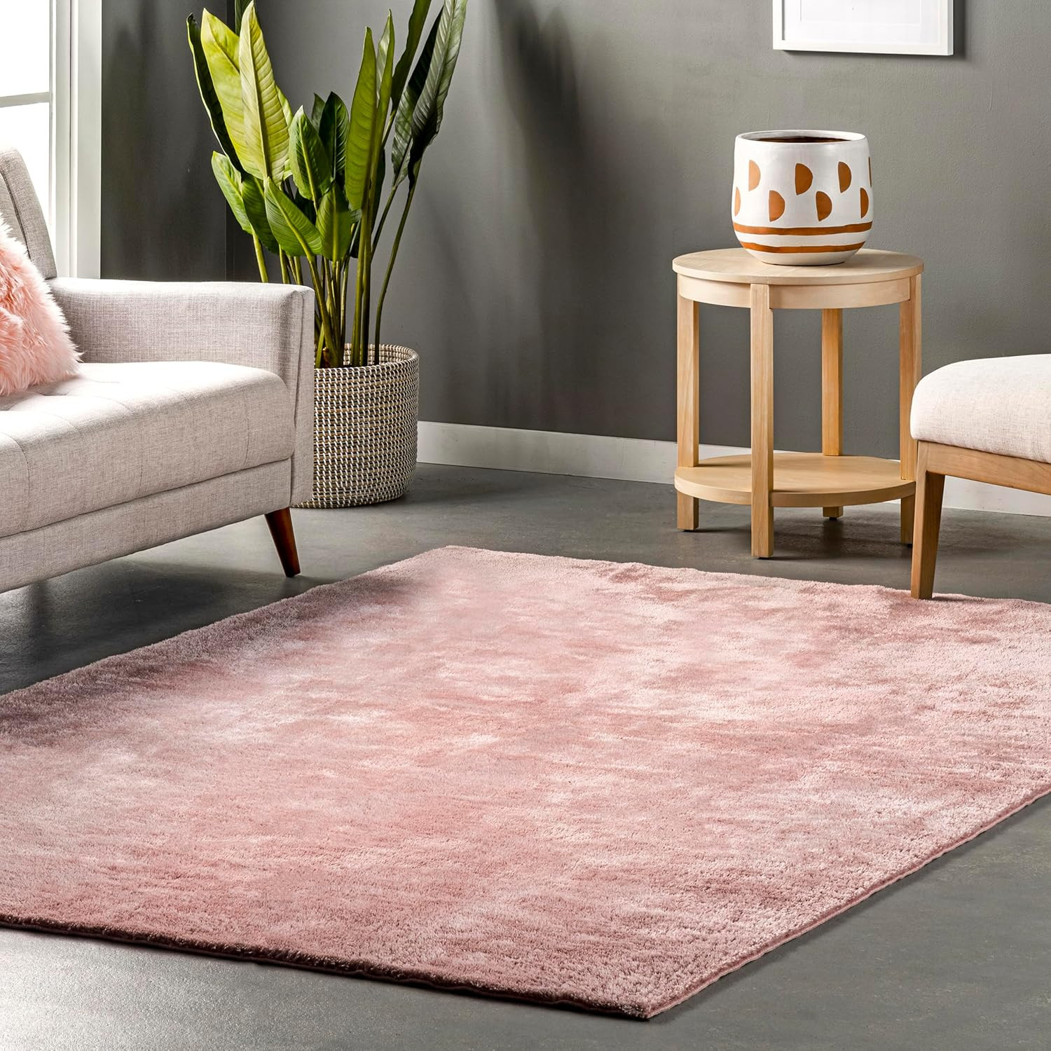 Cozy 5′ x 8′ Plush Pink Area Rug, Soft Non-Slip Shag for Home Decor