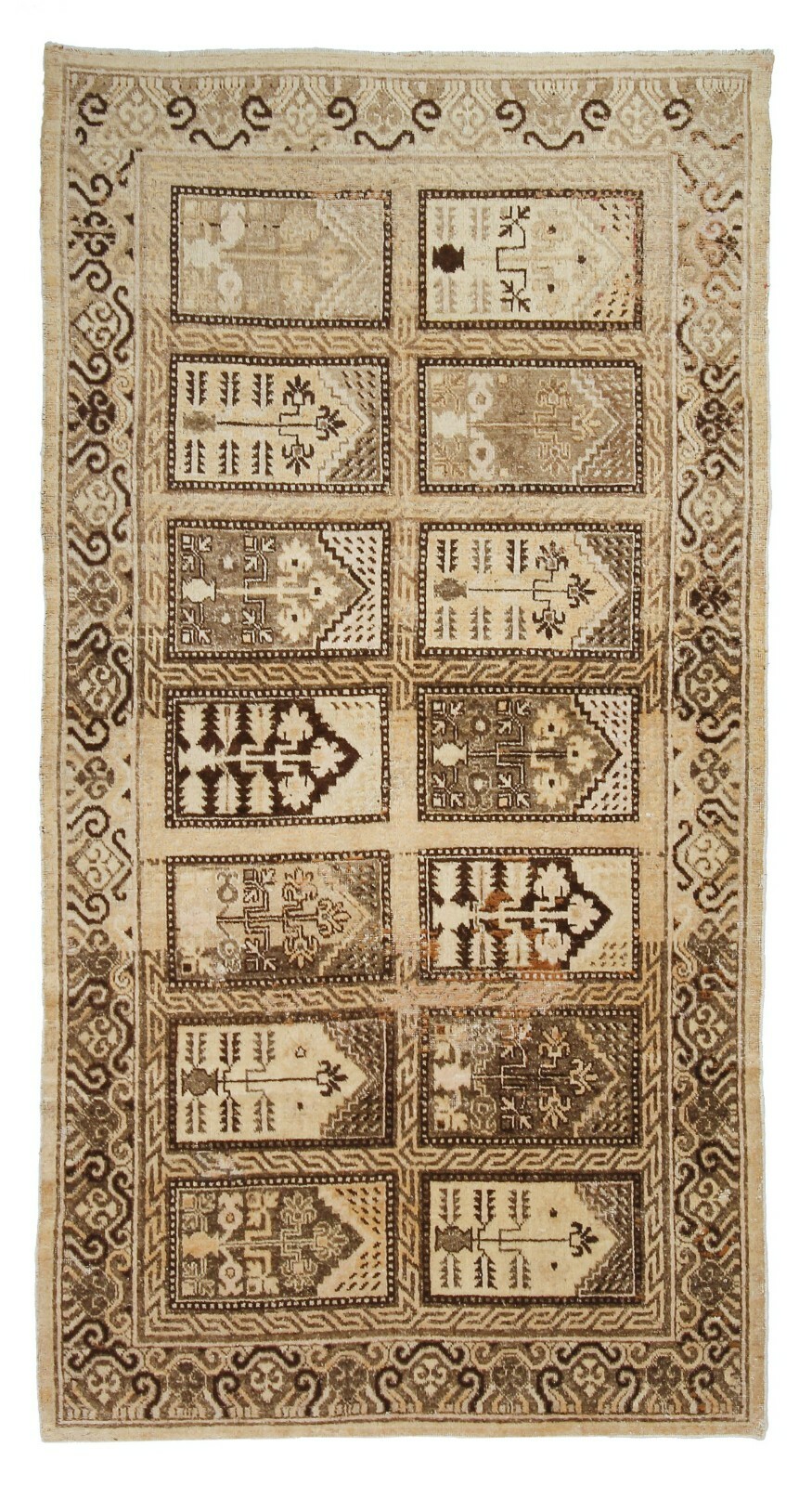5×10 Rare Antique Handmade Geometric Area Rug Beige 152cm x 290cm