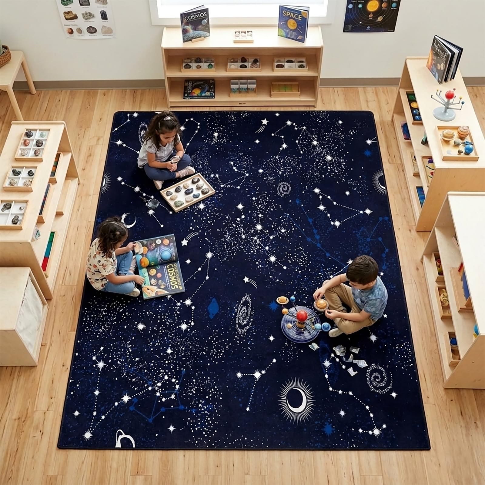Star Blue Area Rug, Space Galaxy Rug, 5’x7′ Rugs for Living Room