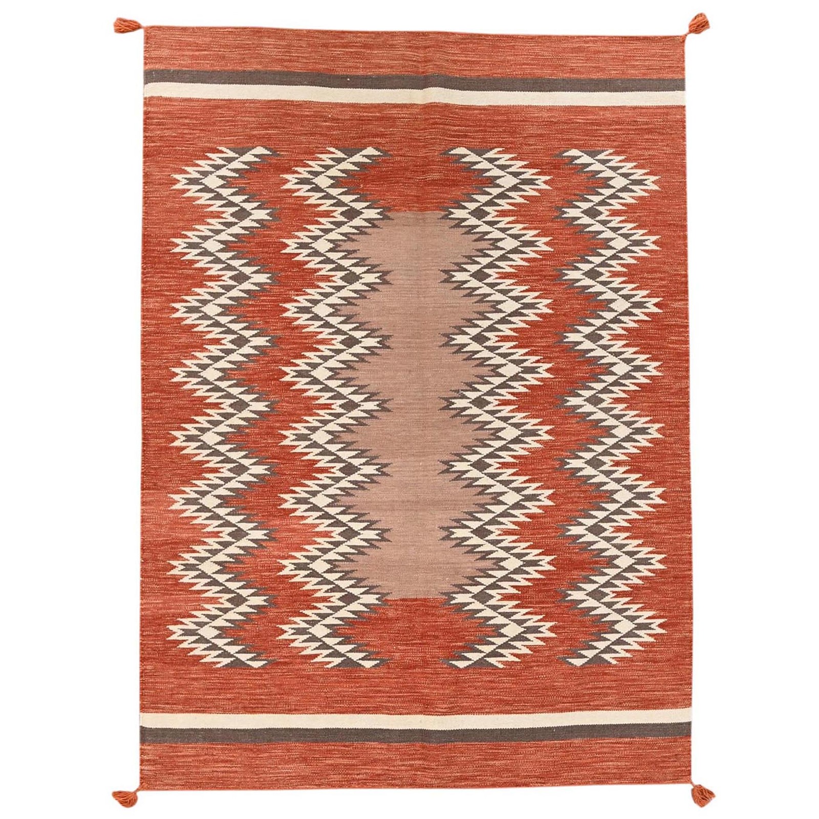 5’1″x7’1″ Burnt Orange Southwest Geometric Design Flat Weave Hand Woven Wool Rug